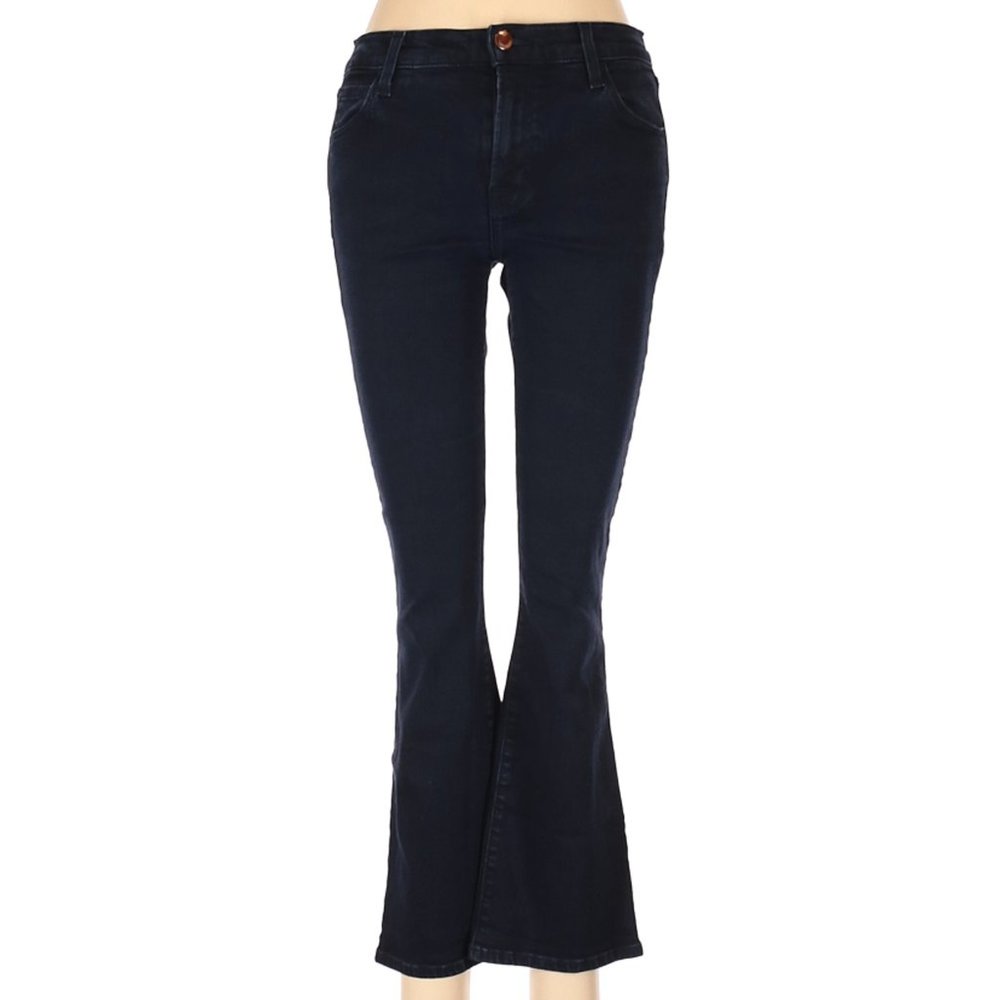 J Brand Jeans Black Blue Flared Leg Cut Mid Rise Waist Size 28 #447